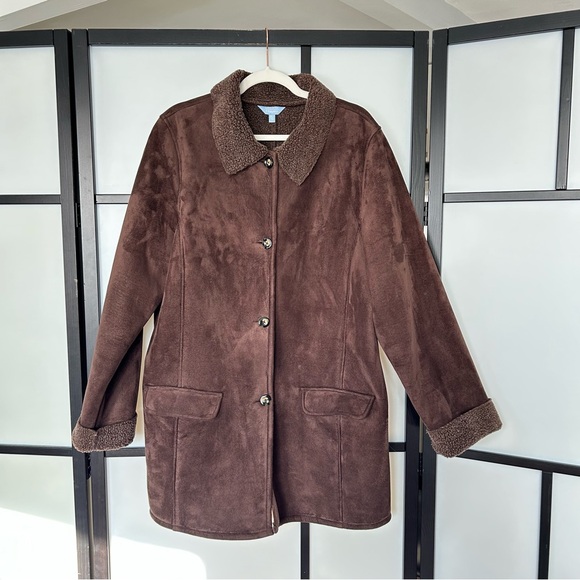 [XL] Denver Hayes Vintage 90’s Chocolate Teddy Button Down Pea Coat Women’s - Picture 2 of 13